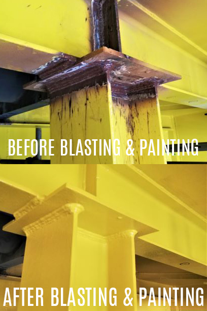 Steel surface before and after blasting and painting